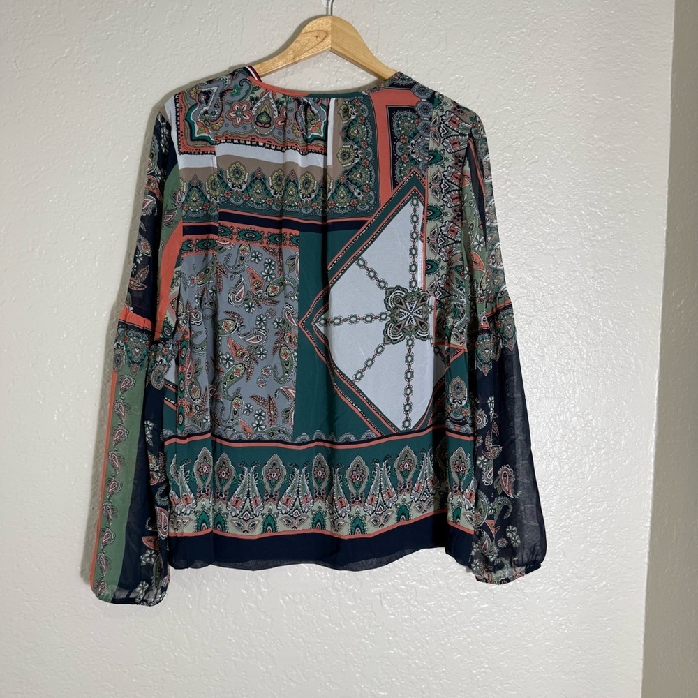 Tommy Hilfiger Patchwork Floral Paisley Print Tunic Blouse Size XL Preppy Boho - Picture 4 of 8